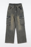Washed fold cargo denim