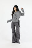 Back button pin tuck bootcut slacks