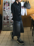 Brush cutting bermuda denim pants
