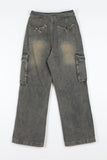 Washed fold cargo denim
