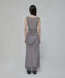 Draped Mesh Layered Long Skirt