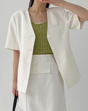 Lauder Linen No collar half jacket