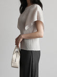 [Premium] Eileen Cut Pleated Short Sleeve T-shirt