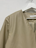 Modern collarless short leather jacket