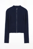 Basic ribbed knit zip-up