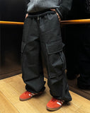 Moikin diagonal cargo raw denim jeans