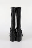 Buckle low long leather boots