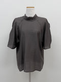 Balloon Tie Mock Neck Half Blouse