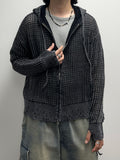 Damage Dying Mesh Hood Knit Zip Up
