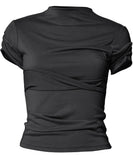 Asymmetrical Draped Mock Neck T-Shirt
