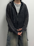 Damage Dying Mesh Hood Knit Zip Up