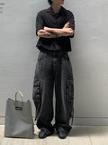 Bemiti wide black strap denim pants