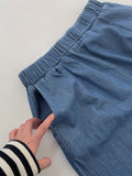 Summer denim banding wide pants