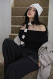 Wavy Shirred Drop Off Shoulder