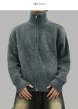 Heavy angora two-way zip-up knit