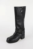 Buckle low long leather boots