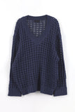 Net openwork v-neck knit