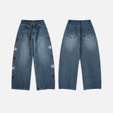 Kaz Star Embroidered Wide Denim Pants
