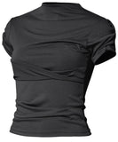 Asymmetrical Draped Mock Neck T-Shirt