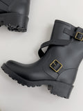 Buckle ankle rain boots