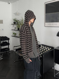 Punching Stripe Hooded Knit Zip-Up