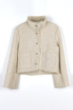 High Neck Fringe Tweed Jacket
