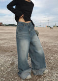 CUFFED WIDE DENIM PANTS