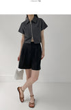 Epee Two-Way Zip-Up Crop Shirt