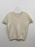 V-neck angora short-sleeved knit