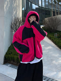Fleece color matching hooded jumper