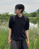 Basic collar knit short sleeve cardigan