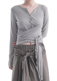 STRAP TIE BUTTON CARDIGAN