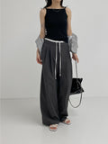 Color matching low strap wide slacks