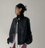 [unisex] Lereve High-Neck Over Fit Leather Blouson