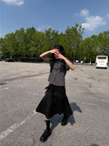 STRIPE RIBBON MIDI SKIRT