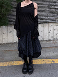CHECK SHIRRING LAYERED SKIRT