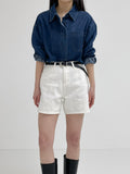Herringbone Cotton Wide Shorts