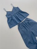 Summer denim banding wide pants