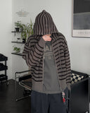 Punching Stripe Hooded Knit Zip-Up