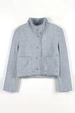 High Neck Fringe Tweed Jacket
