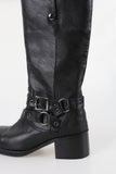 Buckle low long leather boots