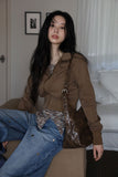 Crack leather brown shoulder bag