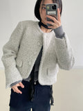 [wool60%] Cookie Boucle Wool No Collar Crop Jacket