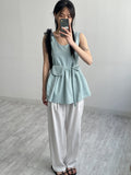 [Belt Bag SET] Smoke Sleeveless Frill Blouse