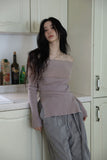 Angora fur off-shoulder knit