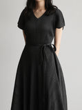 [Premium] Armoni Pleated Belt V-Neck One Piece
