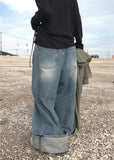CUFFED WIDE DENIM PANTS
