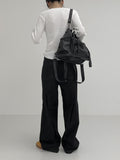 Boat neck pleated long sleeve T-shirt