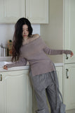 Angora fur off-shoulder knit