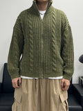 High-Neck Cable Knit Zip-Up